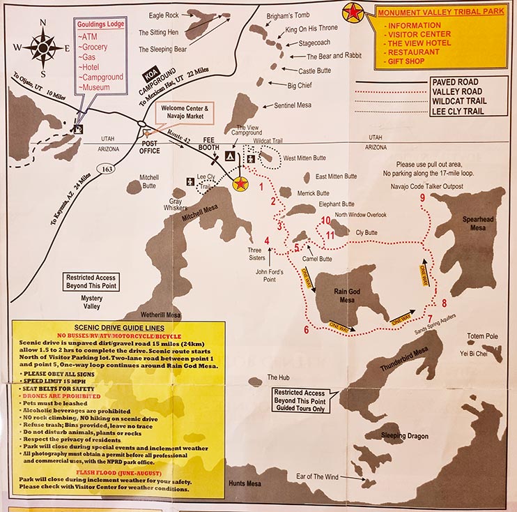 Plano de la ruta del Monument Valley
