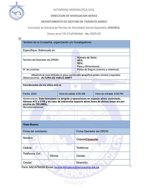 Formulario para volar dron en Panamá