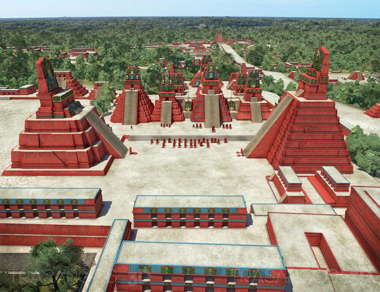 Recreación Gran Plaza Central Tikal: Fuente: Trasancos3D